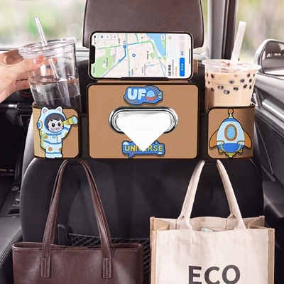 Car tissue box/set Cute Multifunctional Tissue Box Mobile - astronaut-seat-4-in-1-storage-box-4th-generation-brown
