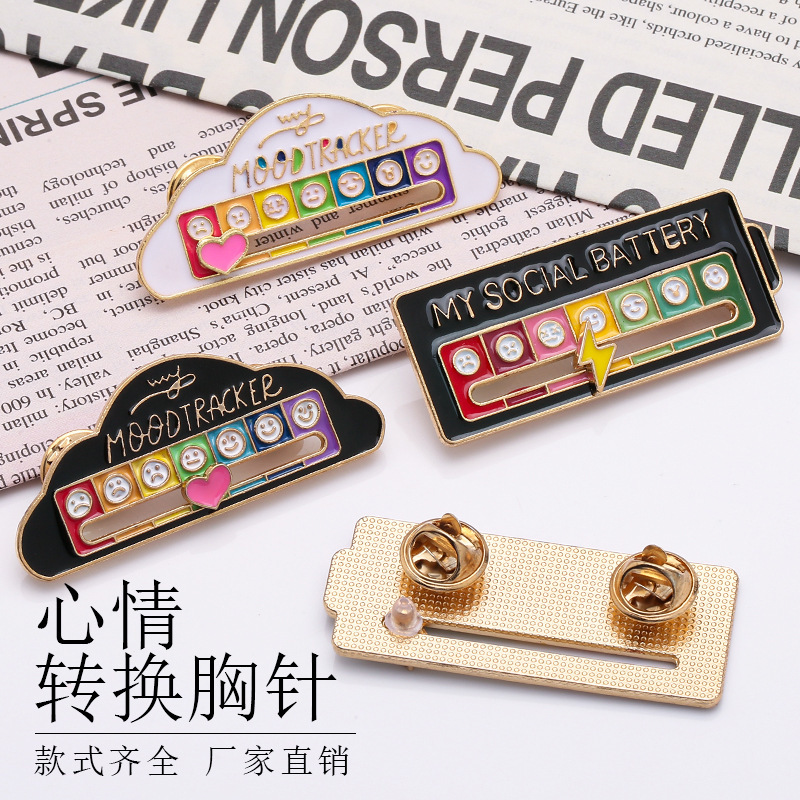 Mood Conversion Energy Brooch Emotion Manager Slidable Personality Creative Jewelry Expression Battery Social Badge
