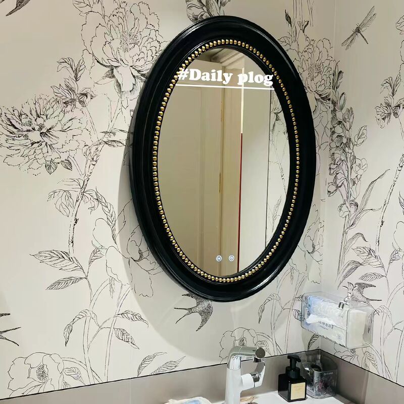 Retro French-Style Oval Black Vintage Bathroom Mirror Wall-Mounted Decorative Mirror Frame Bathroom Retro Bath Mirror Retro French-Style Oval Black Vintage Bathroom Mirror Wall-Mounted Decorative Mirror Frame Bathroom Retro Bath Mirror