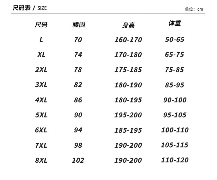 尺碼表