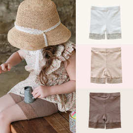 女童打底裤夏装2025新款韩国儿童女孩洋气蕾丝边安全裤草莓珊现货