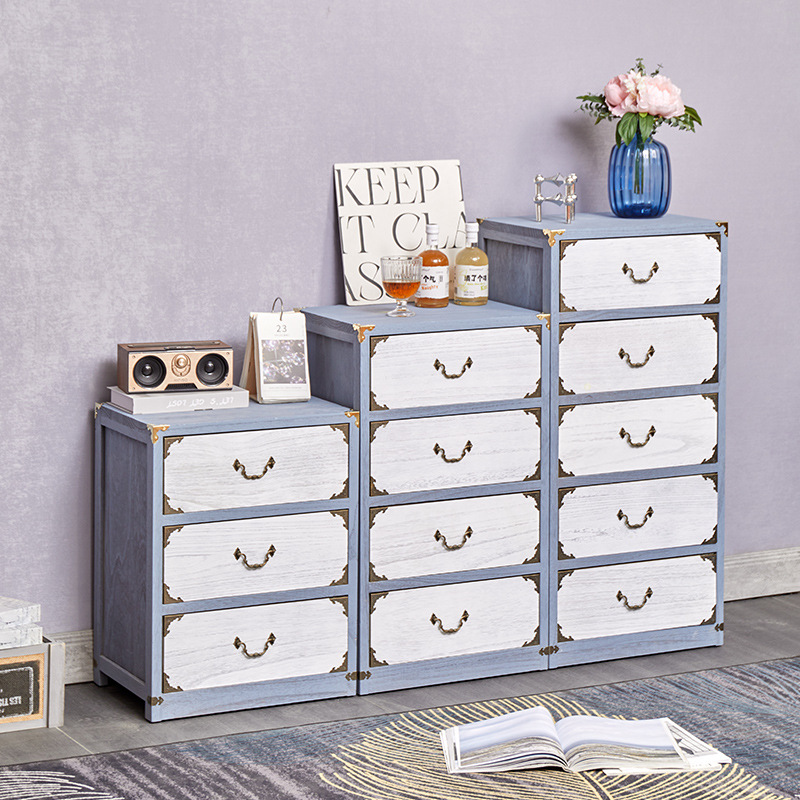 Cross-Border americano cajón gabinete de almacenamiento vintage armario pastoral juguete de múltiples capas de madera en el pecho de cajones creativa mesita de noche