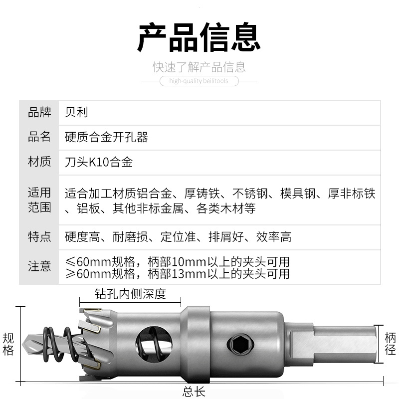 Bailey de alta calidad duro abridor de agujero de aleación TCT abridor de agujero de acero inoxidable agujero de metal Sierra placa de acero escariador broca
