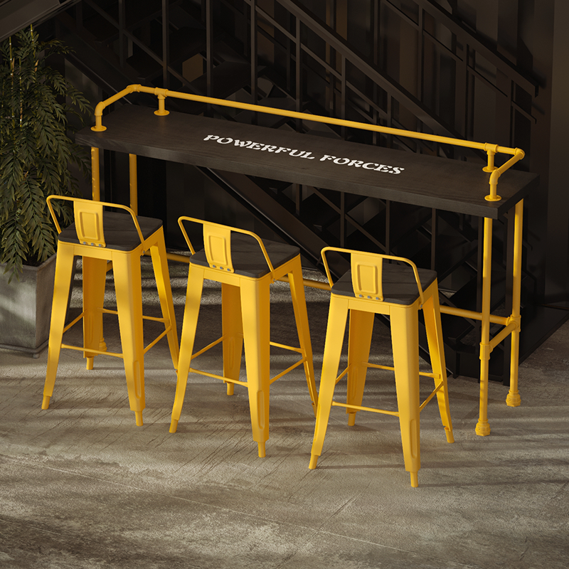 Industrial style bar table solid wood high leg table and chair combination milk tea shop iron coffee shop long table bar clear bar
