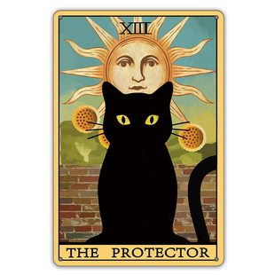 The Protector Tarot Cat Mysterious Cat Tarot Tin Painting Vintage Home Decoration