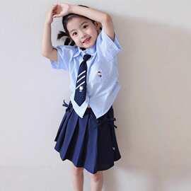 潮儿童连衣裙裙子JK学院风套装夏季短袖短裙百褶裙女童女大童夏装