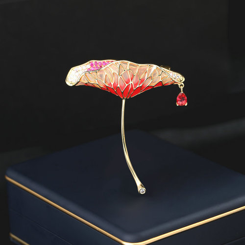High-end cheongsam dress accessories rain lotus corsage zircon oil drop Chinese style elegant temperament water drop lotus leaf brooch