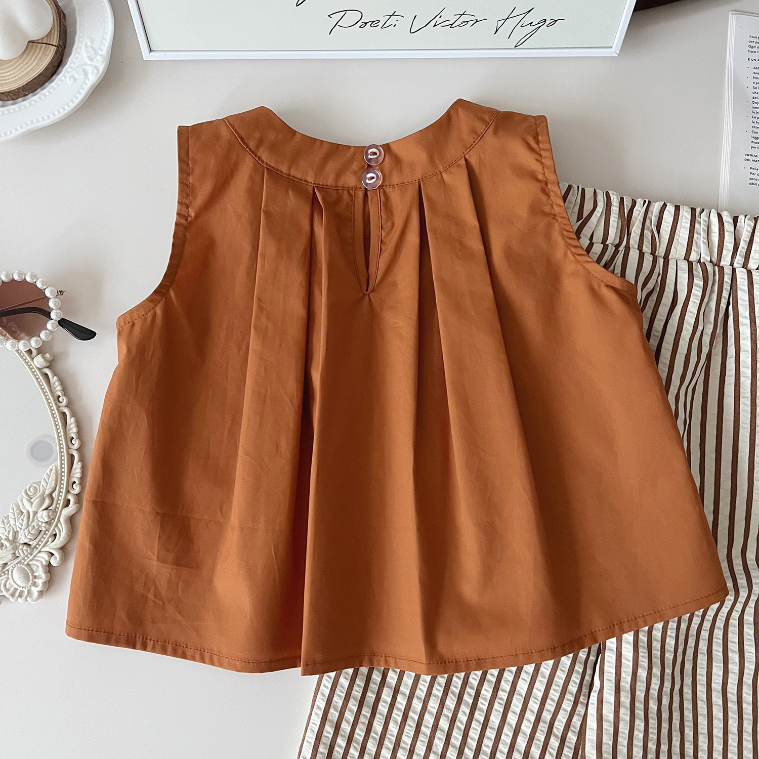 Mädchen Sommer Set Ärmelloses Oberteil Und Gestreifte Hose_voghion.com