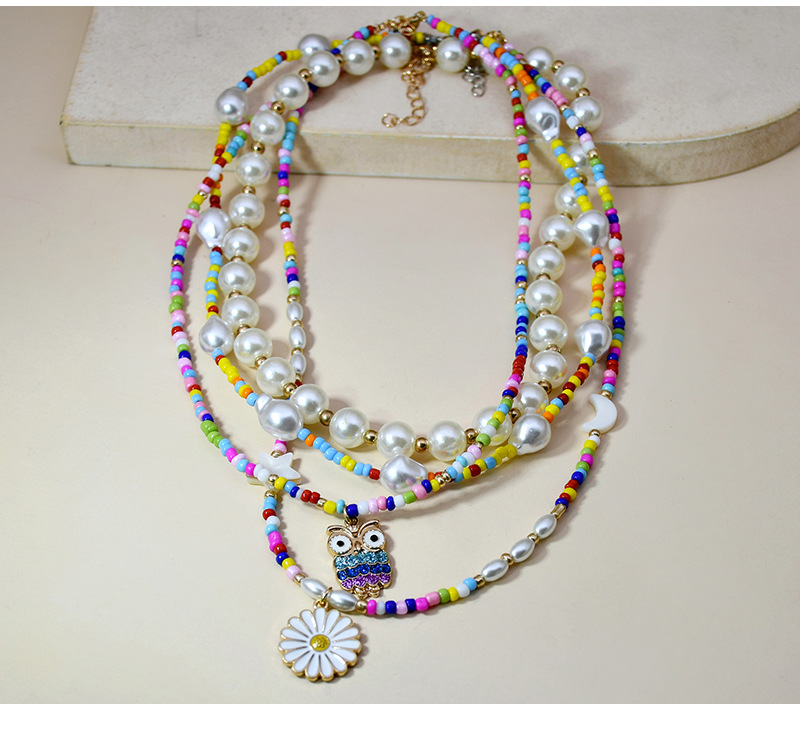 Korean style owl flower peral collar color bead collarbone necklace wholesale