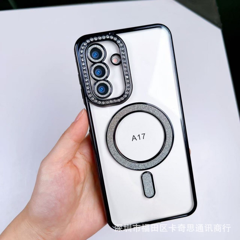 Samsung Galaxy A07 ラインストーン磁気吸着式携帯電話ケース A17 透明 S25 Ultra 電気メッキ A06 保護ケースに適用|undefined
