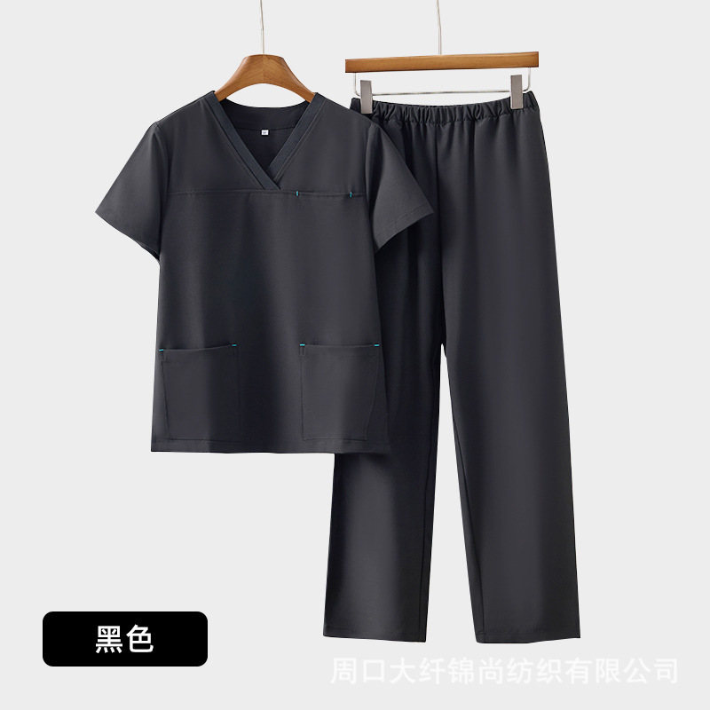 手洗い服弾力氷糸速乾作業服セット医療美容歯科女性夏半袖黒ブラシ手服|undefined