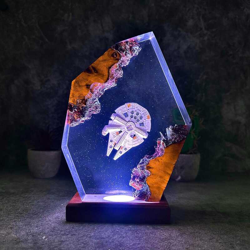Spaceship Resin Epoxy Lamp Galaxy Space Resin Art Night Light Handmade Christmas Gift
