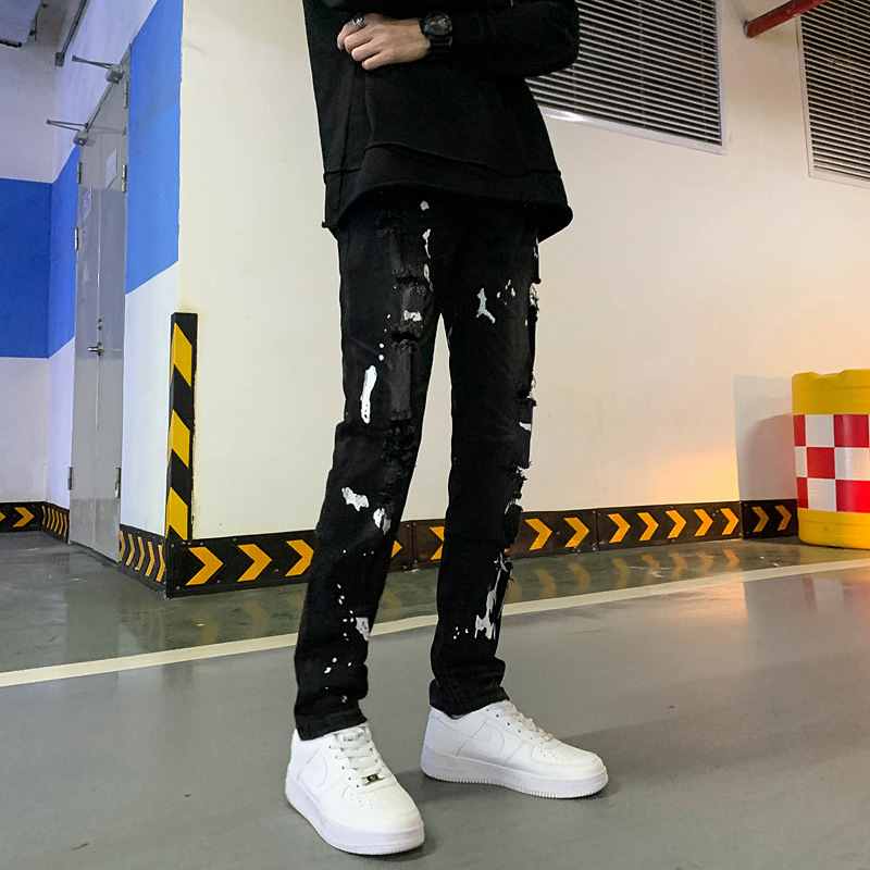 Black denim jeans back view