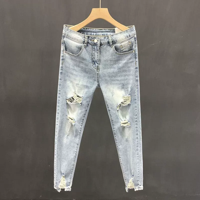 Тонкие летние джинсы, трендовые светлые брюки, корейский стиль, slim fit