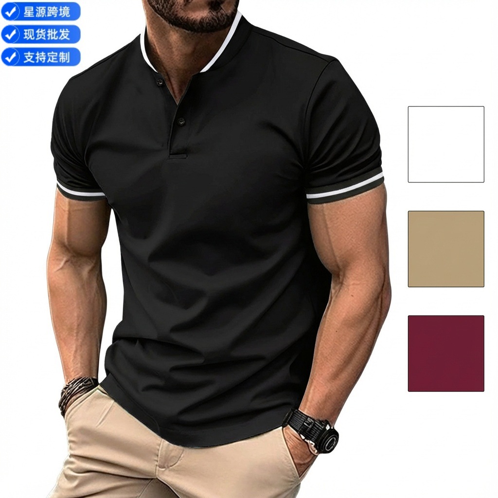 European and American Cross-border 2024 Summer Quick Sale Amazon Lapel POLO Shirt Button Pocket Men's Sports Polo Shirt