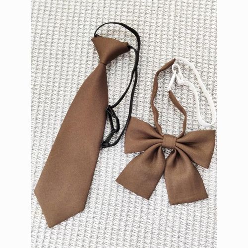 Coffee Khaki Retro Brown No Iron Tie for Men and Women, JK Japanese School Style Collar Shirt with Hong Kong Style