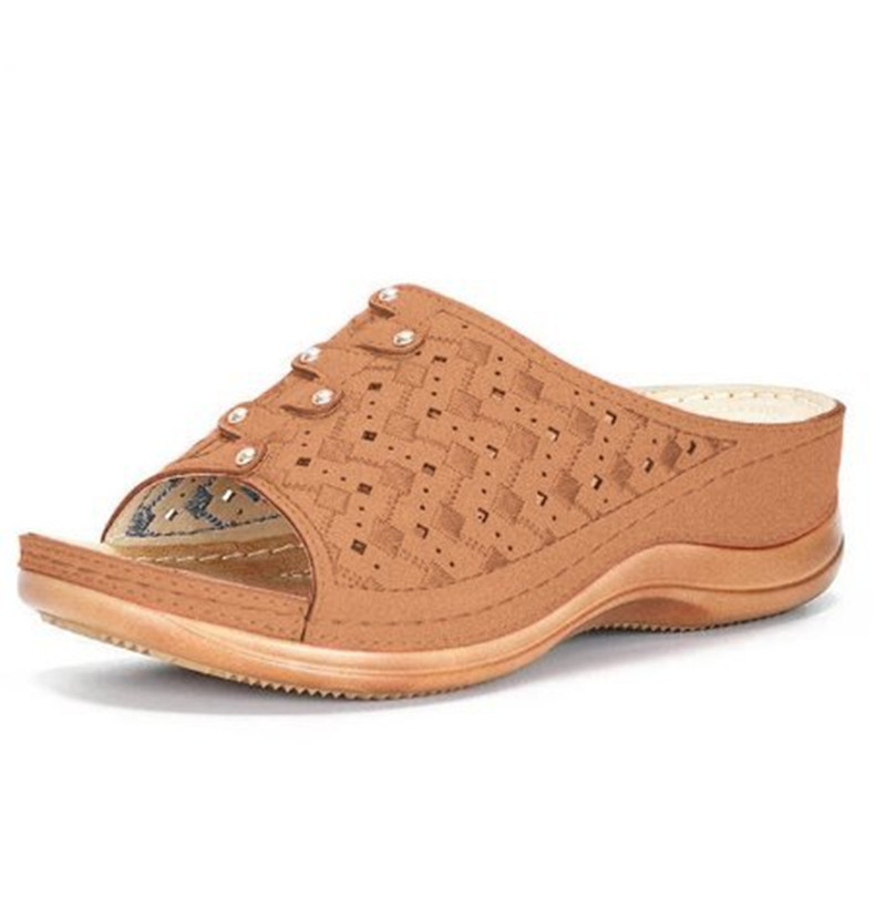 Women's Wedge Sandals Thick Sole Rhinestone Beach Flip Flops_voghion.com