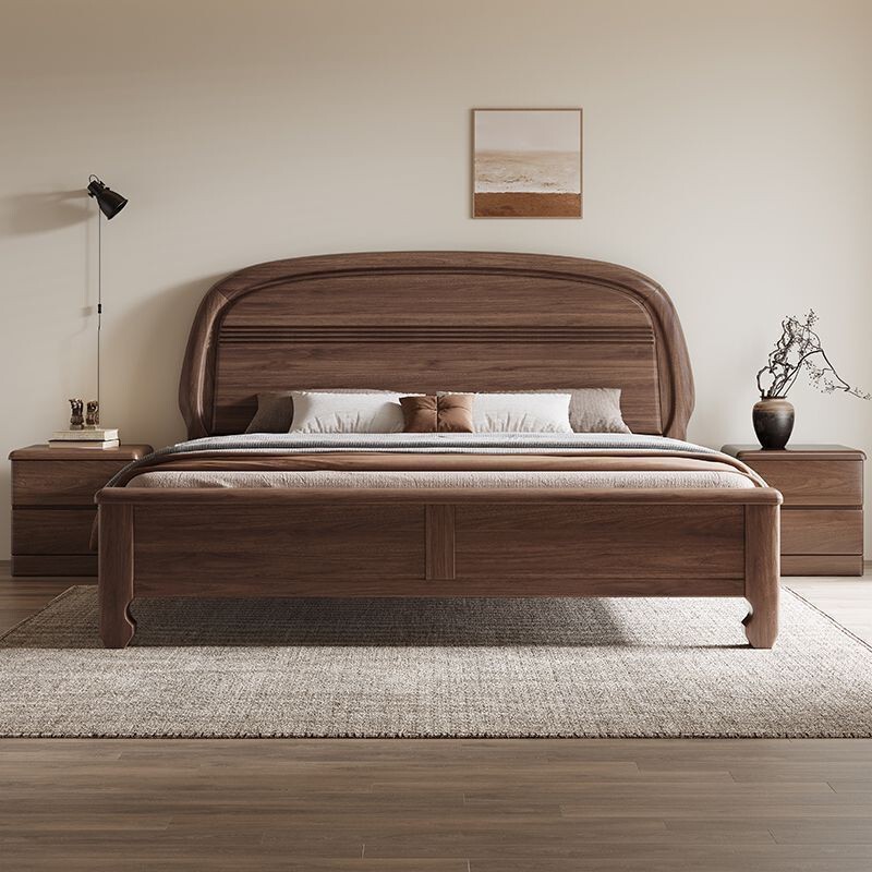 New Chinese-Style North American Black Walnut Solid Wood Bed for Home Use, Bedroom, Guest Room, Double Bed, Silent and Stable, Large Bed, Solid Wood