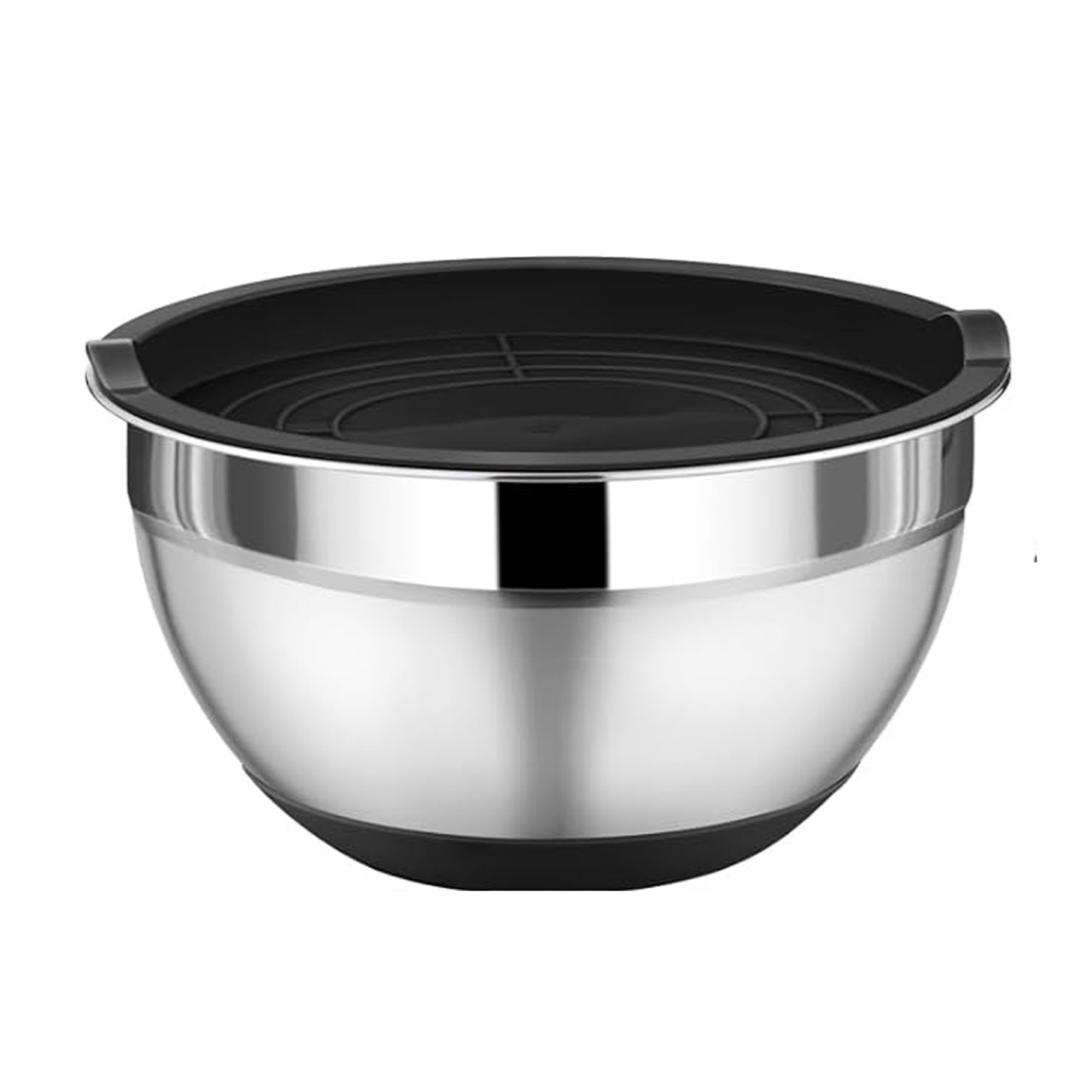 Transfronterizos al aire libre portátil batedor para hornear y cuenca de acero inoxidable silicona fondo ensalada tazón conjunto de cubierta negra