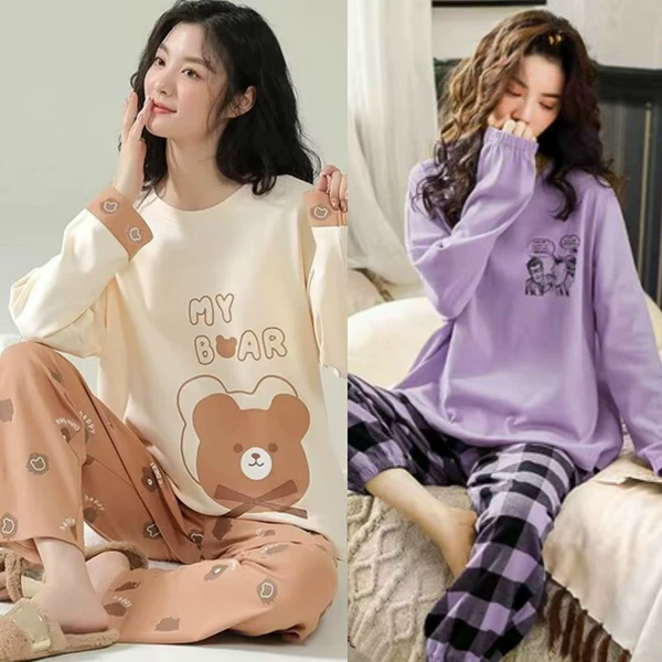 MY Bear + Purple Plaid Long Sleeve 2 Top + 2 Pants