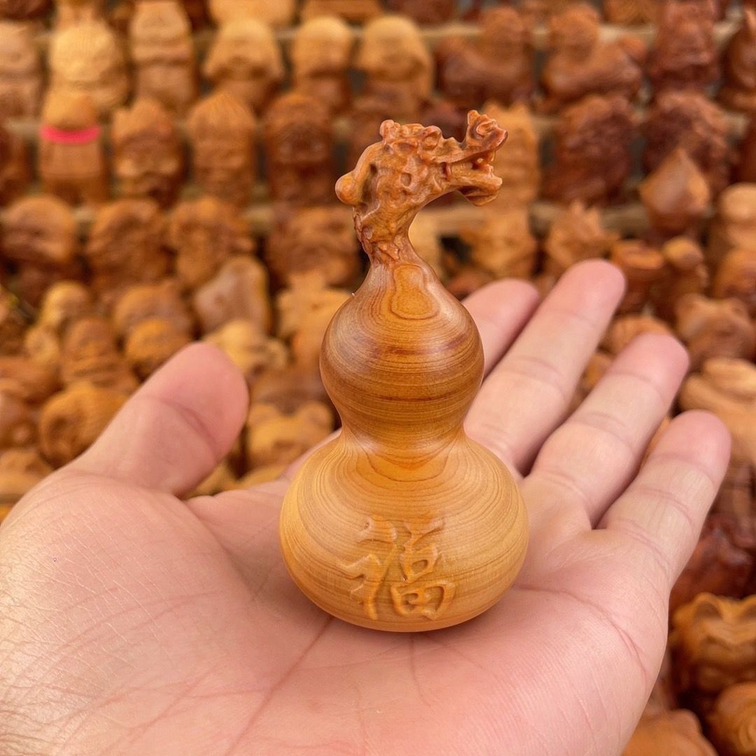崖柏木葫芦摆件文玩雕刻龙年生肖龙头手把福禄葫芦吉祥挂件寿星葫