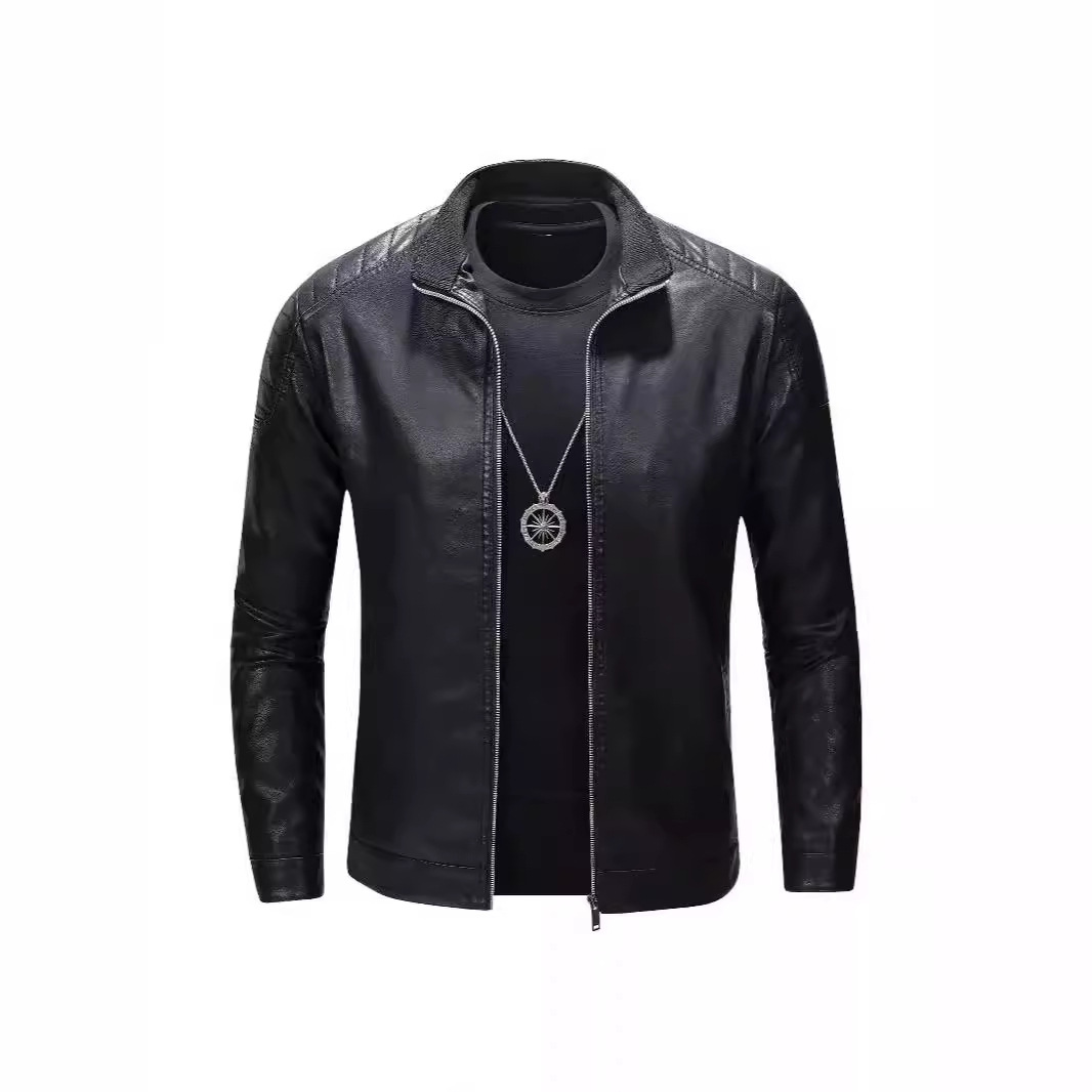 Vertical Collar Leather Jacket Men's Motorcycle Jacket Coat 2024 Autumn and Winter New Leather Jacket Slim-fit Korean Handsome Men's Wear