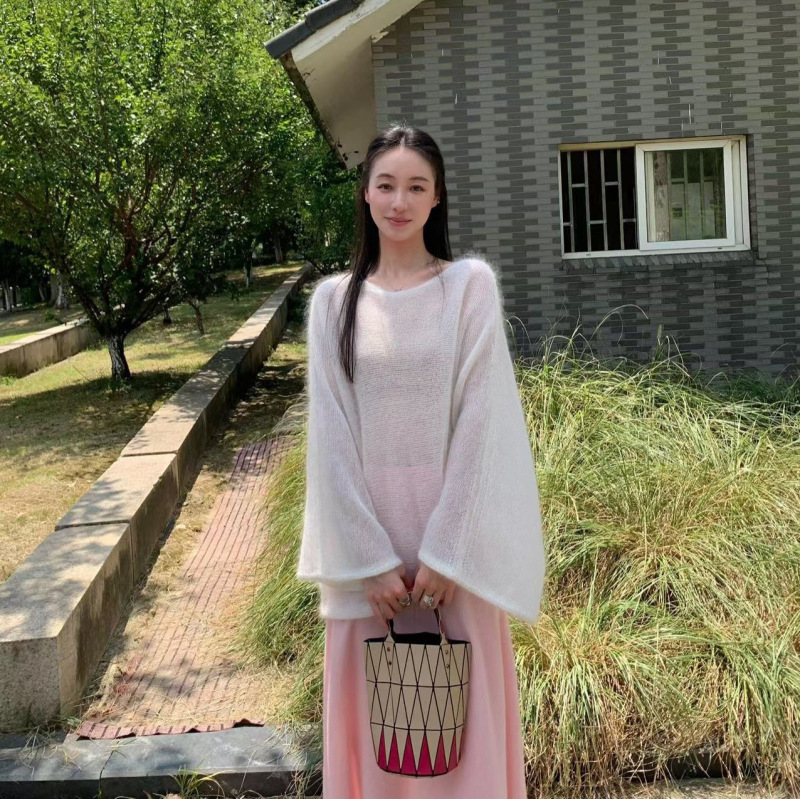敲幼软糯马海毛宽松毛衣女云朵触感纯色针织衫上衣飘逸软糯秋冬韩|undefined