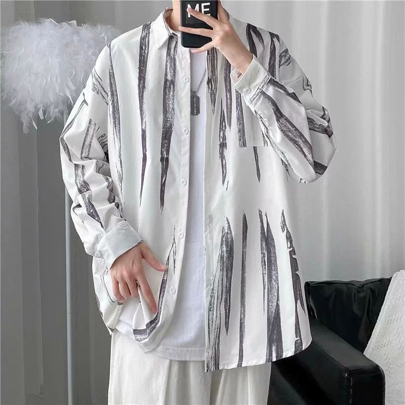 Мужская рубашка с длинными рукавами с принтом тай-дай, модный бренд весны и осени, свободная рубашка в гонконгском стиле, стильный японский дизайн, нишевая куртка.