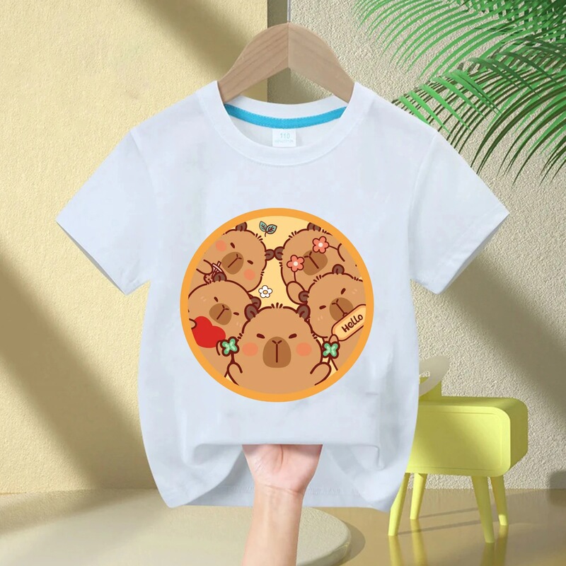 Funny Cool Skateboard Capybara Kids T-Shirt Printed Summer Breathable Cotton Short Sleeve Casual Boys Girls Birthday