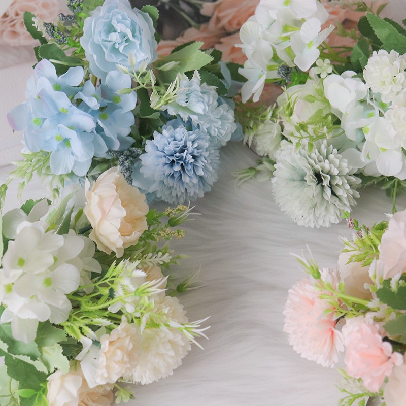 仿真繡球牡丹花束把束背景牆假花婚慶粉色花束柵欄花臥室清新擺設