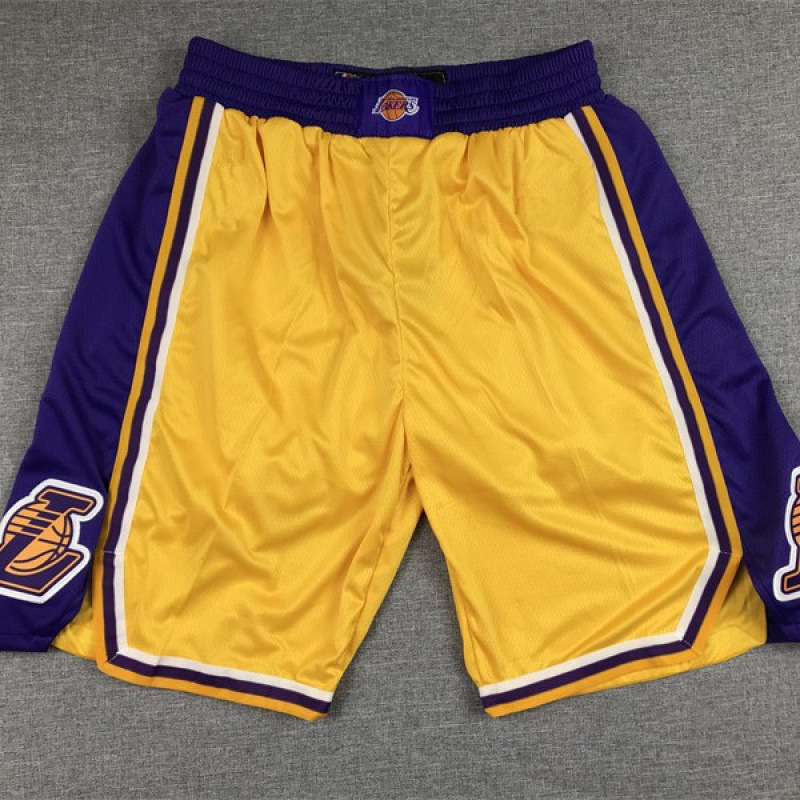 Cross-Border American Spot Wholesale Shorts Lakers Retro Yellow 75Th Anniversary Logo Embroidered Basketball Pants Training Pants