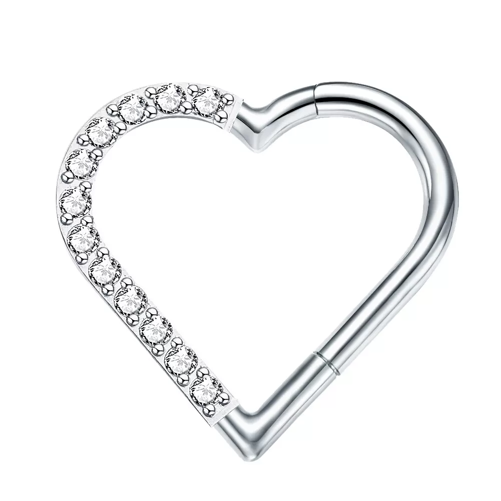 G23钛合金鼻环 爱心锆石耳环 鼻钉鼻环人体穿刺饰品跨境热卖