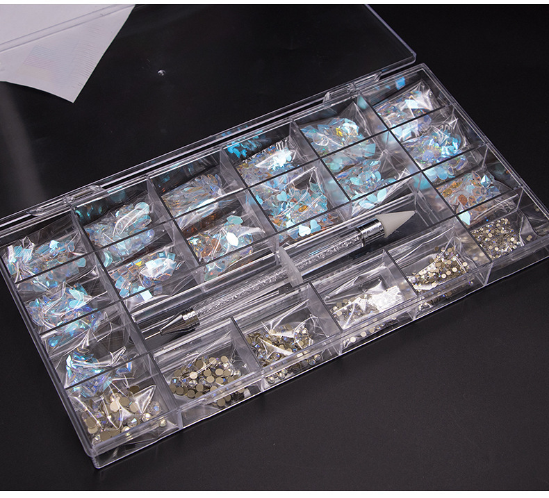 2021 Cross-border Hot Sale 21 Boxed Nail Drill Flat Bottom Glass Shaped Drill Nail Rhinestone Nail Jewelry Wholesale
