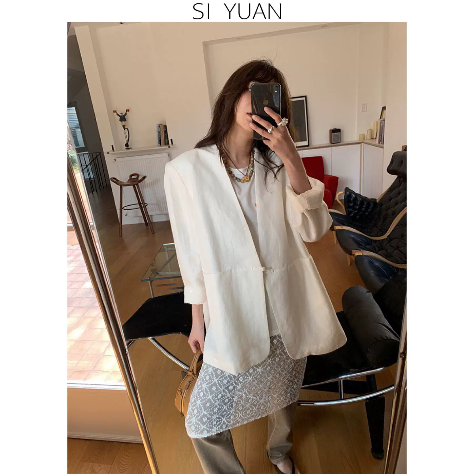 棉麻新中式一粒盘扣简约时髦气质女性百搭西装外套女7502四媛