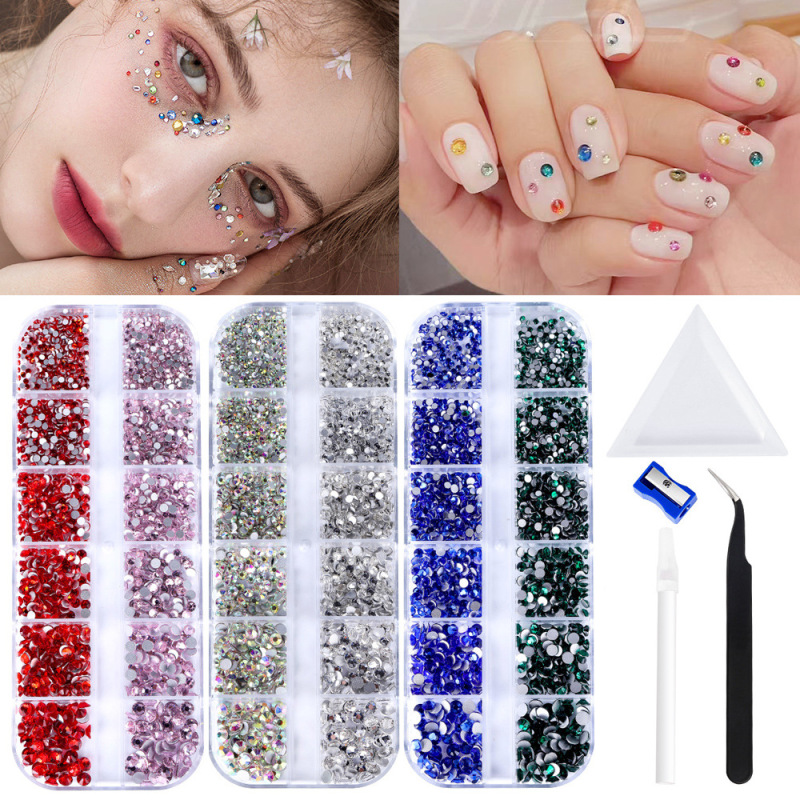 Cross-border nail drill wholesale 12 grid rhinestone set ss4-ss16 multi-size combination flat drill tool set Cross-border nail drill wholesale 12 grid rhinestone set ss4-ss16 multi-size combination flat drill tool set