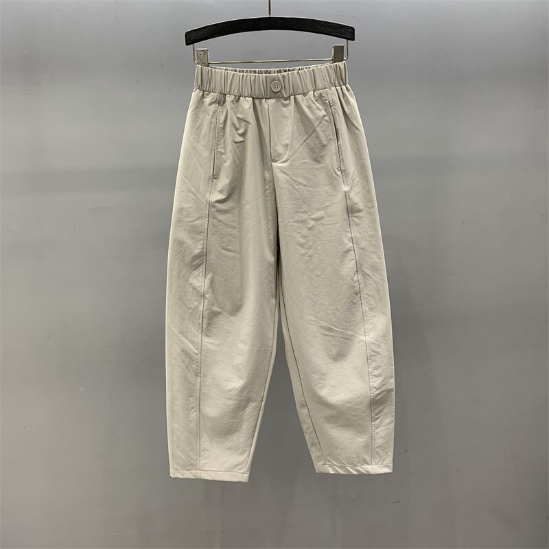 2025 Summer New Breathable Cropped Pants for Women, Pure Cotton Harem Pants, Versatile Cargo Pants, High-Waisted Slimming Cropped Pants, Trendy