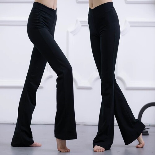 Dance Pants Cotton Practice Pants Figure Flare Pants Classical Folk Dance Latin Dance Square Dance Black Women's Long Pants