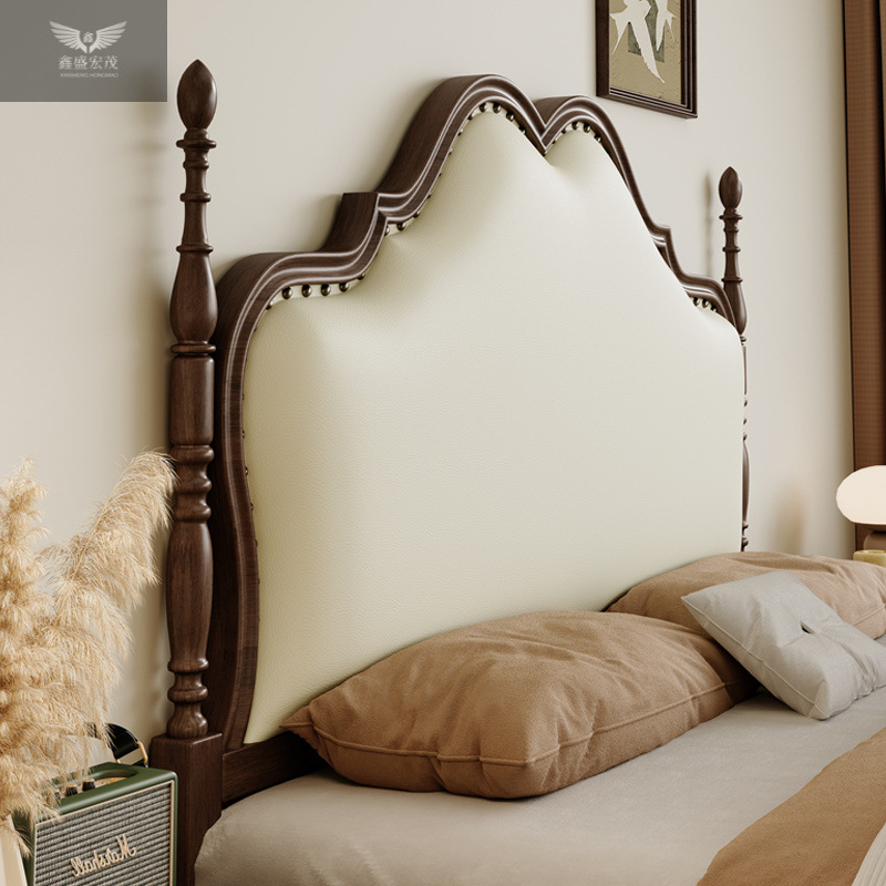 Dormitorio principal antiguo estilo americano francés bolsa de respaldo blanda 1.8m cama doble nueva cama de madera sólida americana de 1.5m