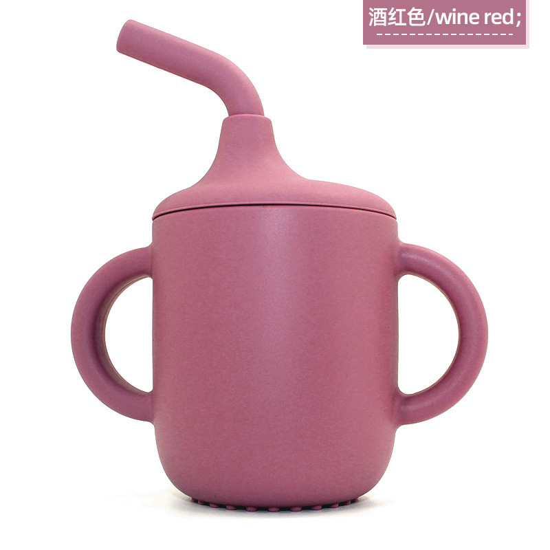 Taza de agua de silicona para niños, taza para aprender a beber, taza de agua con mango doble, taza de paja a prueba de caídas y fugas para bebés, taza de agua con dos orejas para beber directamente