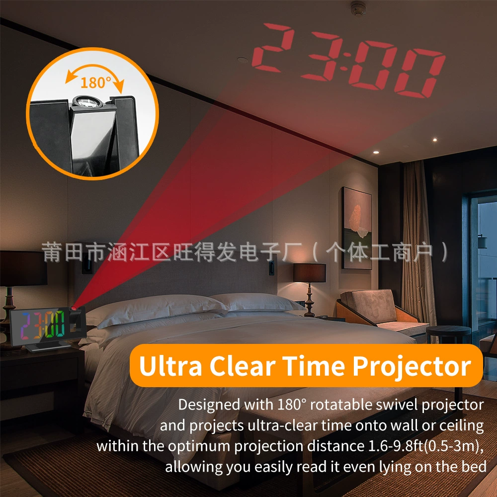 Projection alarm clock mirror color screen display snooze clock multifunctional smart electronic clock digital luminous silent clock