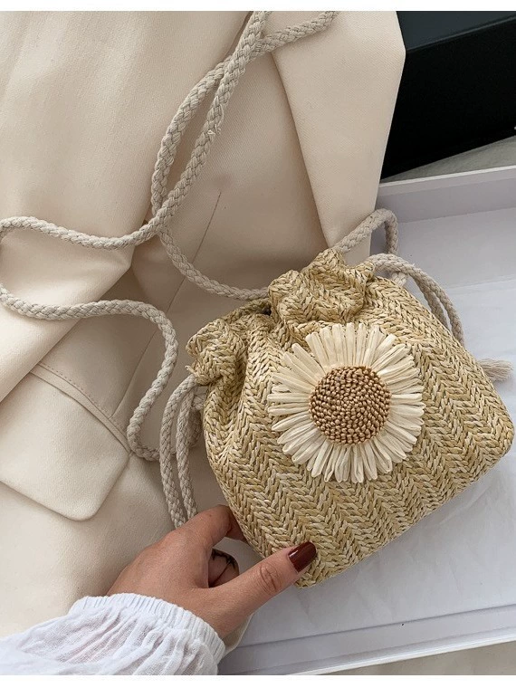 Woven shoulder bag, cute straw one-shoulder bag, 2023, Korean style