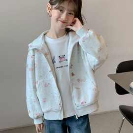 女童秋季外套2026新款中大童洋气宽松舒适秋装女孩开衫连帽上衣服