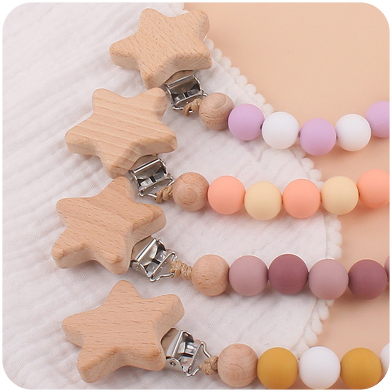 Nuevos suministros para bebés Star Beech clip creativo Beech amor calmante bebé mordedura molar pezón cadena
