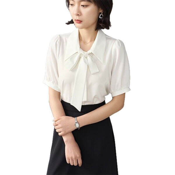 White shiffon professional shirt with bow