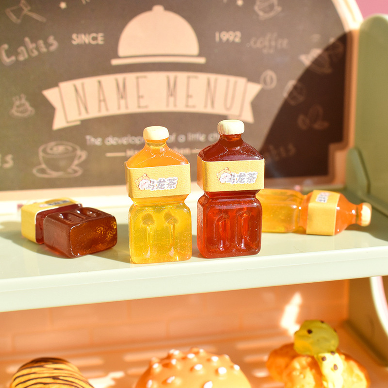 New Bread Combination Oolong Tea Mini Food Toy Doll House Props DIY Cream Glue Mobile Phone Case Resin Accessories