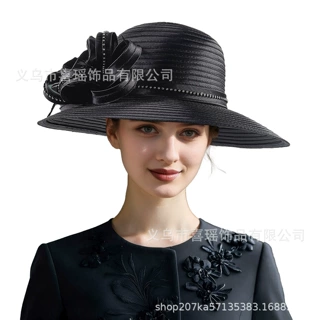 跨境女士礼帽太阳帽高档大檐帽遮阳防晒礼帽大檐帽红色礼帽厂家