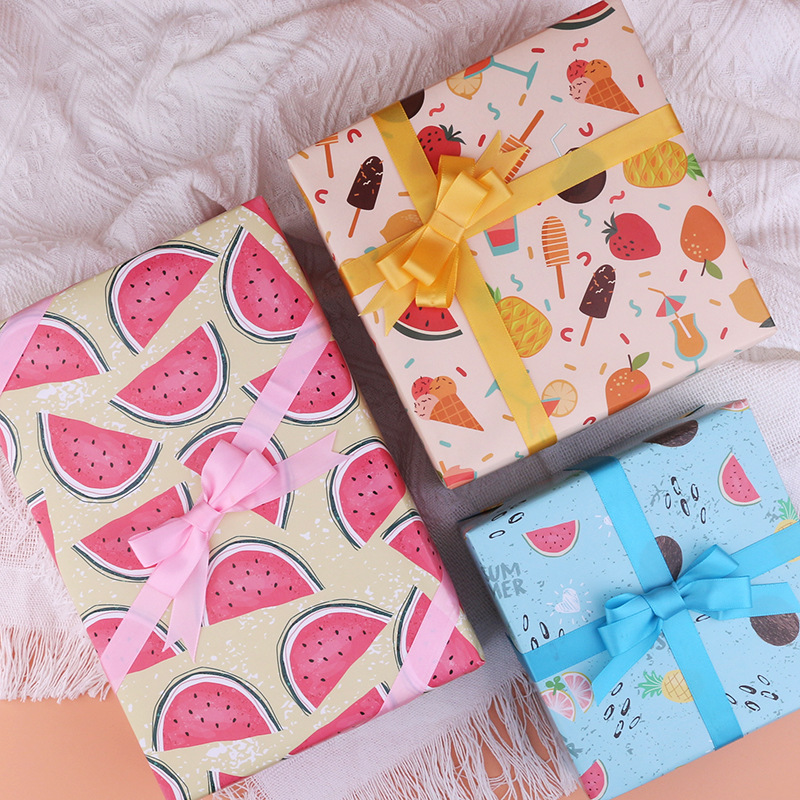 Suministro directo de fábrica de papel de regalo con dibujos animados, helados, regalos de cumpleaños y festivos, suministro transfronterizo al por mayor