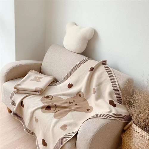 韩国ins风儿童秋冬毛毯 宝宝推车保暖针织毛毯 午睡毯空调被盖毯