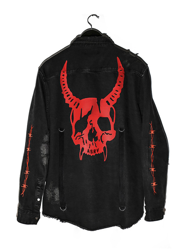 Chaquetas de primavera y otoño para hombre para comercio exterior, chaquetas de talla grande estilo coreano, chaquetas vaqueras lavadas con diseño de calavera para hombre, duraderas y resistentes al desgaste.