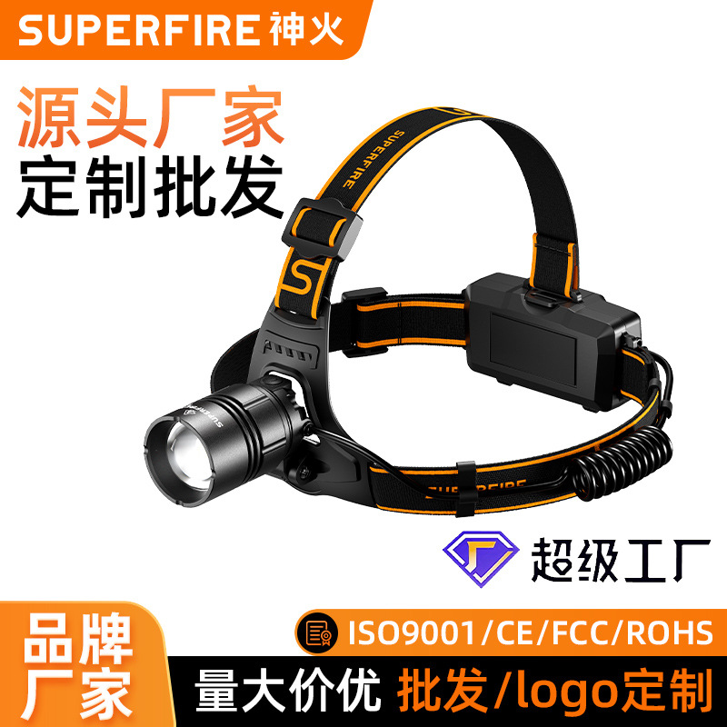 Shenhuo batería de litio faro 20W brillante de largo alcance al aire libre fuerte carga de luz giratoria zoom LED faro al por mayor